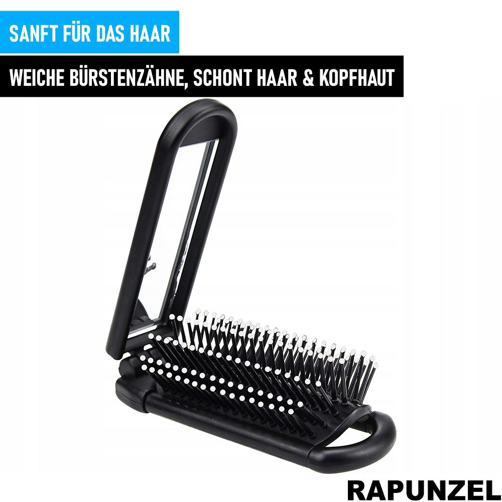 RAPUNZEL Foldable Hairbrush with Mirror Compact Pocket Size Handbag