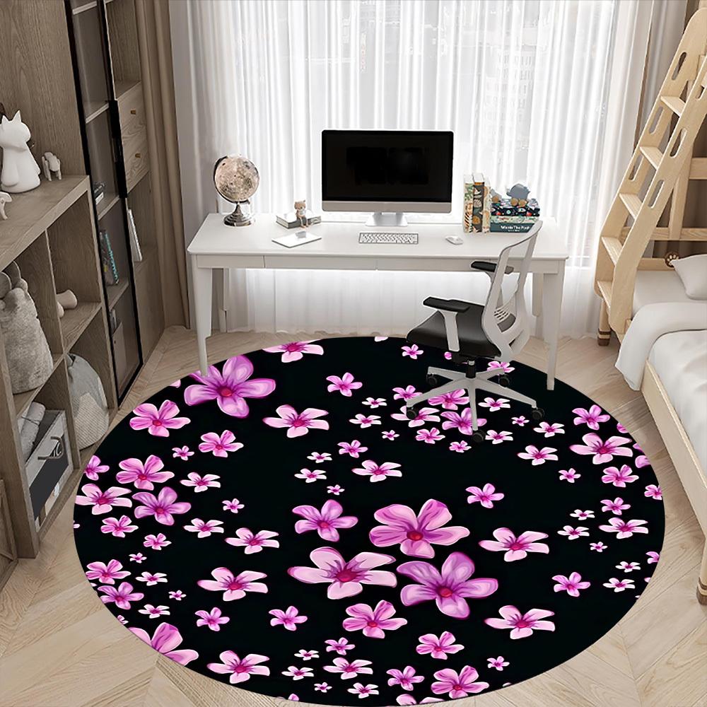 1pc Floral Pattern Office Round Rug, Carpet for Office, Gaming, Lightweight Round Floor Mat yy260208076