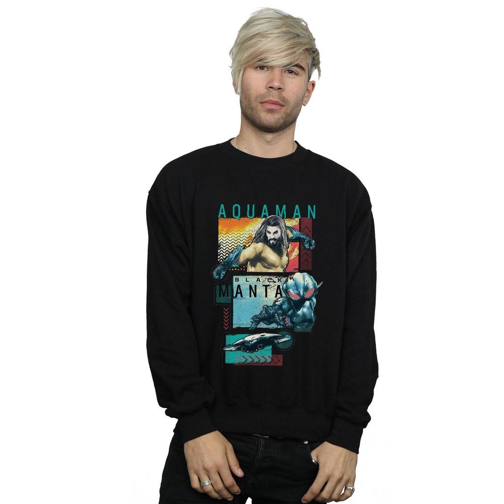 DC Comics Mens Aquaman Character Tiles Sweatshirt