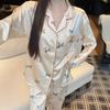 Ice Silk Pajamas Women'S Spring And Summer Thin Long-Sleeved Trousers Fashion Cool Cardigan Loungewear Suit Can Be Worn Outside