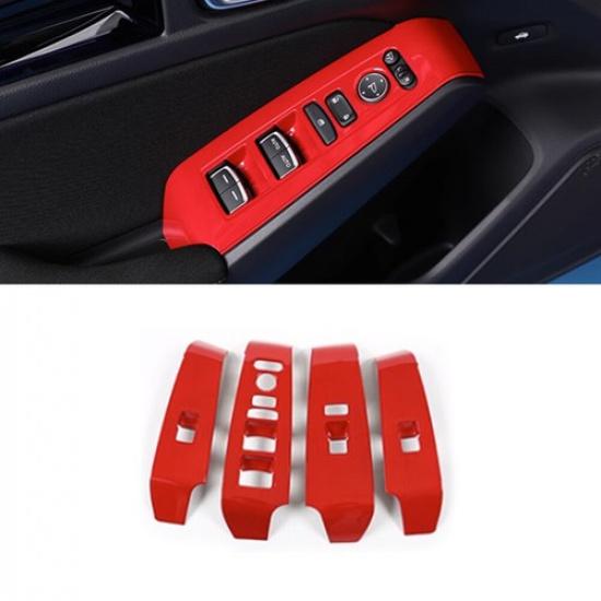 Glass Window Switch Lock Panel Trim 4* For Honda Civic 11th - Bright Red