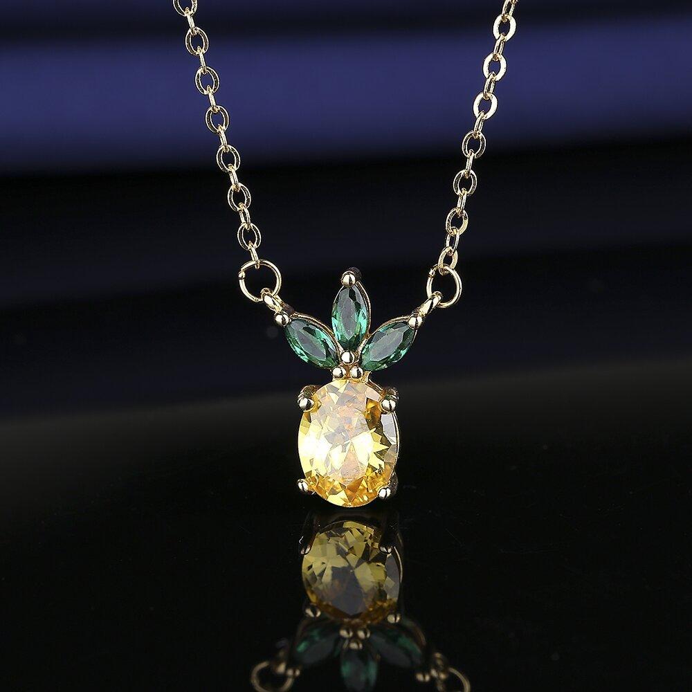 New Three-piece Set High-end Luxury Set, Citrine Pineapple Gold-plated Earrings Necklace Jewelry