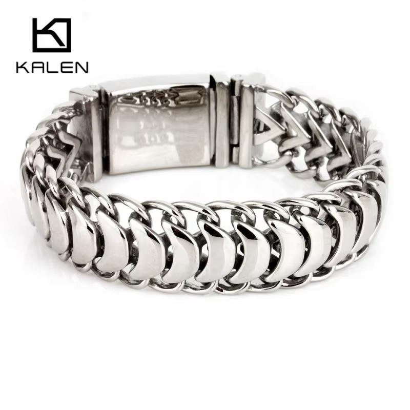 Kalen New High Polished Shiny Bracelets 19/20/22cm Stainless Steel Bike Link Chain Bike Chain Bracelets Fashion Male Accessories 19cm