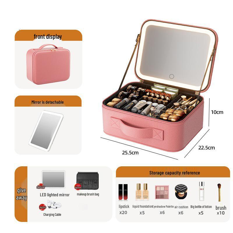 High-Quality LED Light Makeup Bag with Detachable Large-Capacity Cosmetic Storage