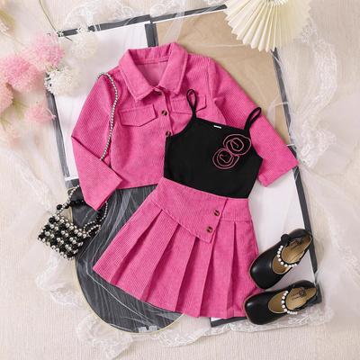 Girls Fashion Suit Spring and Autumn Children's Casual Long-sleeved Coat with Pleated Skirt Three-piece Set