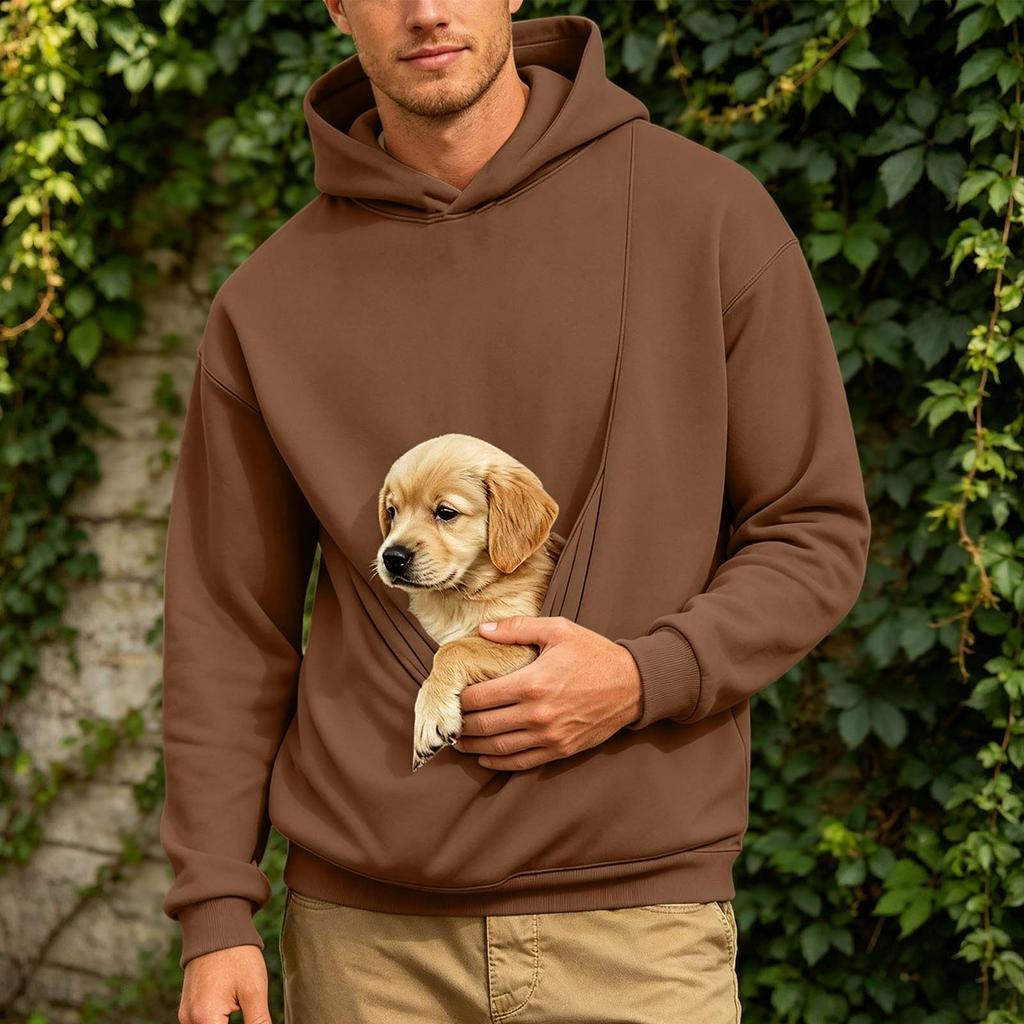Men's Hooded Sweatshirt Loose Fit Long Sleeve with Large Front Pocket and Pet Pocket