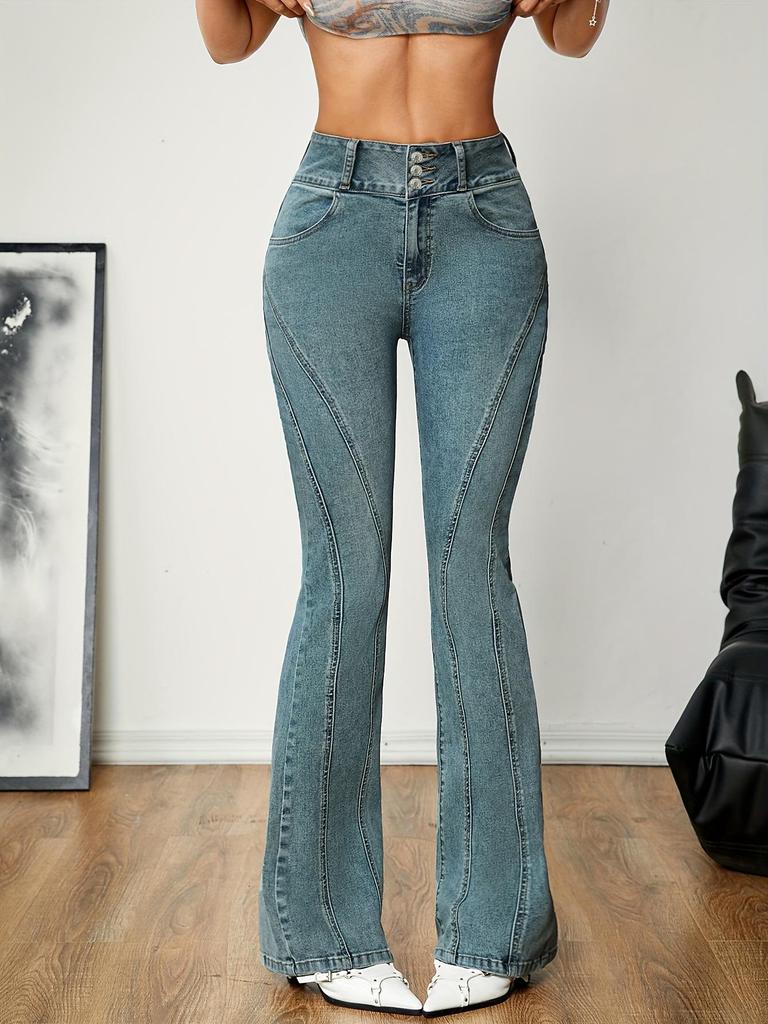 Versatile Popular High-Waisted Plus Size Women's Micro-Flare Jeans 1832