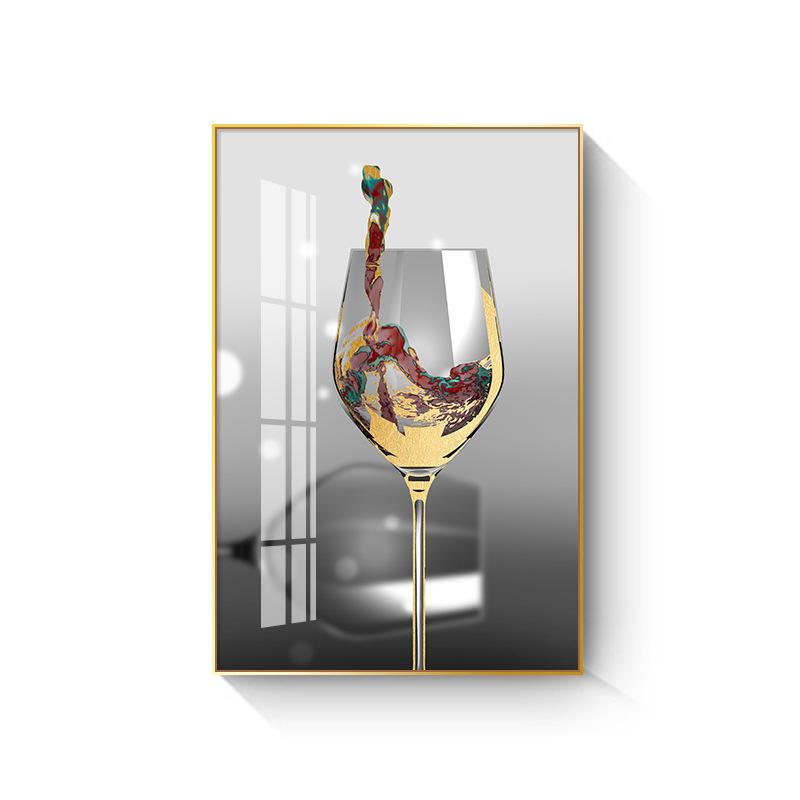 New Chinese Style Wine Glass Canvas Painting Light Luxury Feathers Posters and Prints for Kitchen Dinning Wall Decoration Quadro