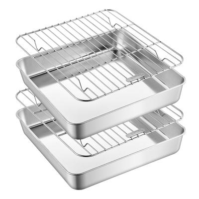 Bandeja para Hornear Cuadrada Profunda de Acero Inoxidable Antiadherente para Galletas, Pan, Fruta, Plato de Almacenamiento con Rejilla Escurridora, Utensilios de Cocina