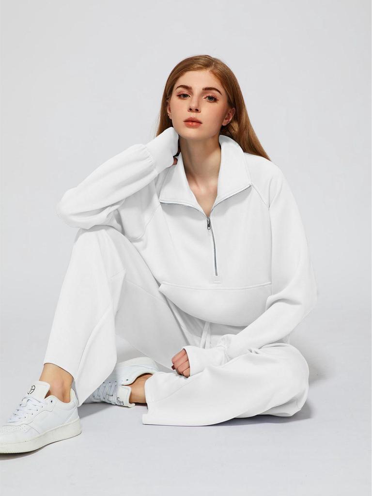 2025 Oversized Half-Zip Sweatshirt & Wide-Leg Sweatpants Women's Two-Piece Casual Set