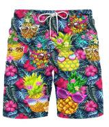 Men s Street Shorts, Fashion Luxury Shorts Highlights, Beach Shorts with Cartoon Pineapple Pattern S