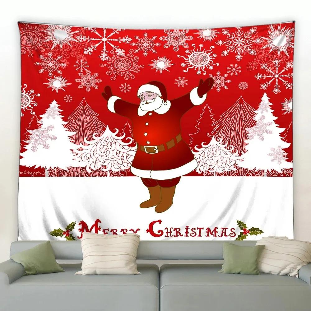 Christmas Cartoon Log House Snowman Tapestry Bedroom Living Room Home Christmas Decoration Tapestry