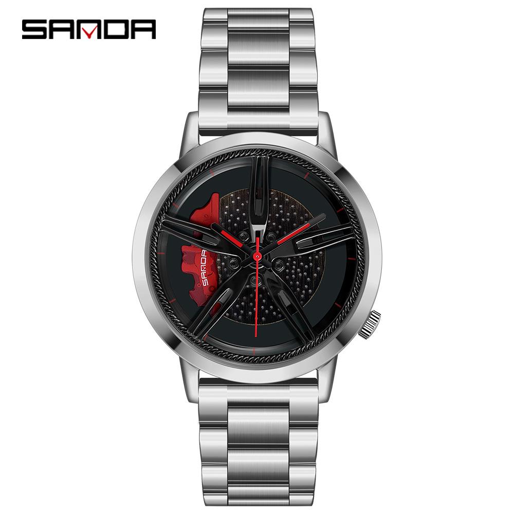 Classic Men's Quartz Watch - Car Wheel Style, Steel Band, Trendy & Casual