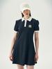 Olinkeompeulliteu Puff Flare Pique Dress (Navy)