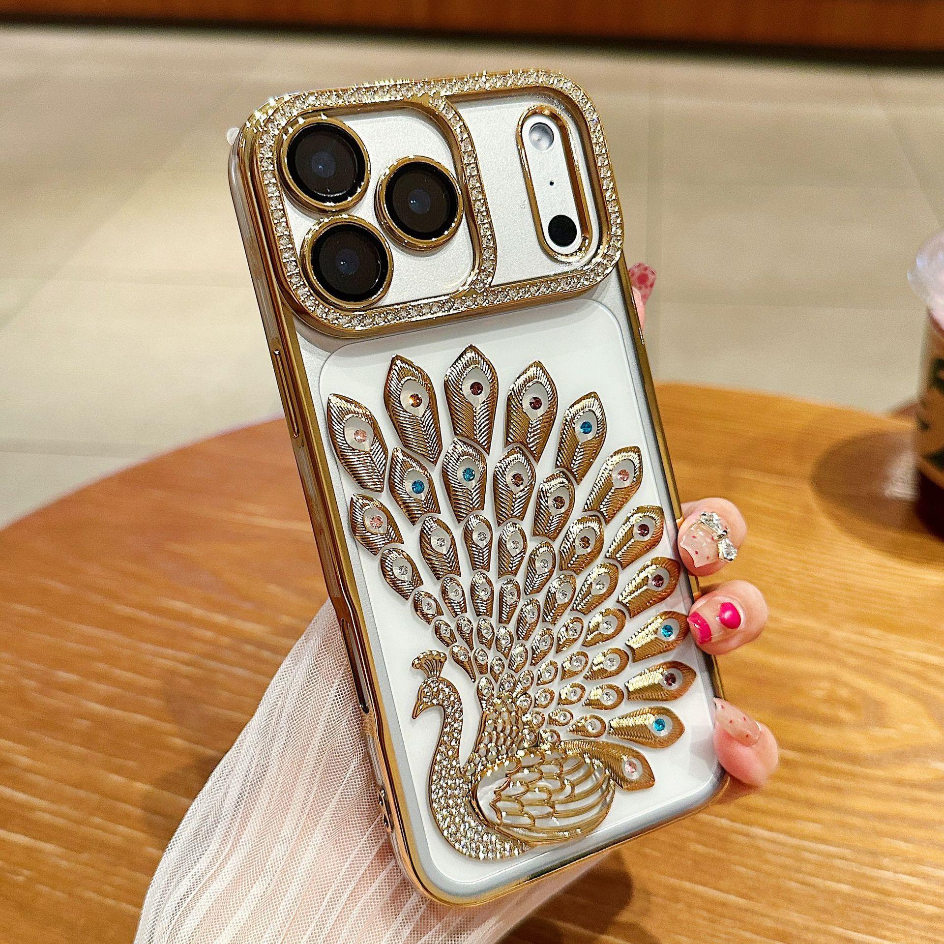 

Colored Diamond Glitter Powder Is Suitable for IPhone17Promax Phone Case Electroplating Peacock Apple 16 Full Package Drop Protection Case iPhone13ProMax