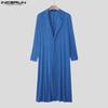 INCERUN Men Lapel Neck Long Sleeve Texture Casual Open Front Long Cardigan Coats