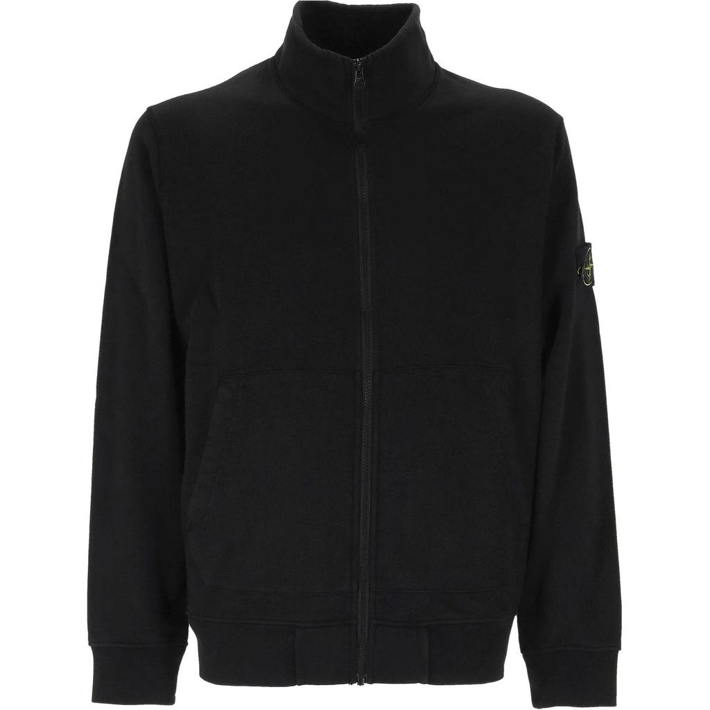 Stone Island Badge Zip Collar Long Sleeve Sweatshirt Men sweatshirt Black K1S1561006-43S0051-V0029