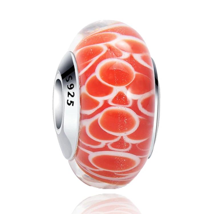 New Original Copper Murano Glass Flower And Leaf Cosmic Rainbow Charm Beads For Bracelet Diy Women Jewelry Gift