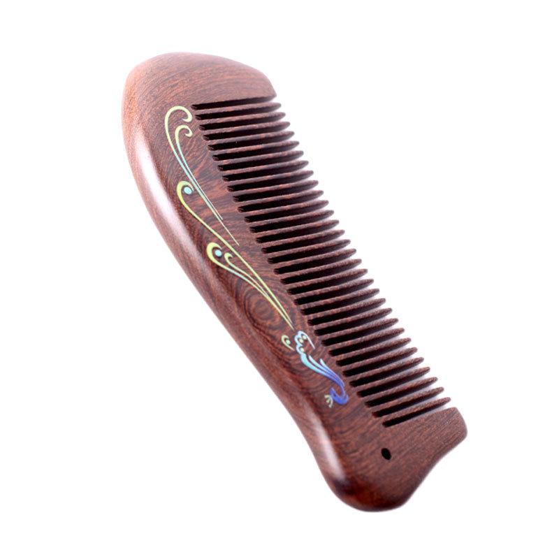Golden Sandalwood Comb: Souvenir with Text Pattern, Thick Wooden Handle, Hairdressing Meridian Gift