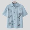 INCERUN Oversized Men Shirts Lapel Short Sleeve Cartoon Print Casual Tops