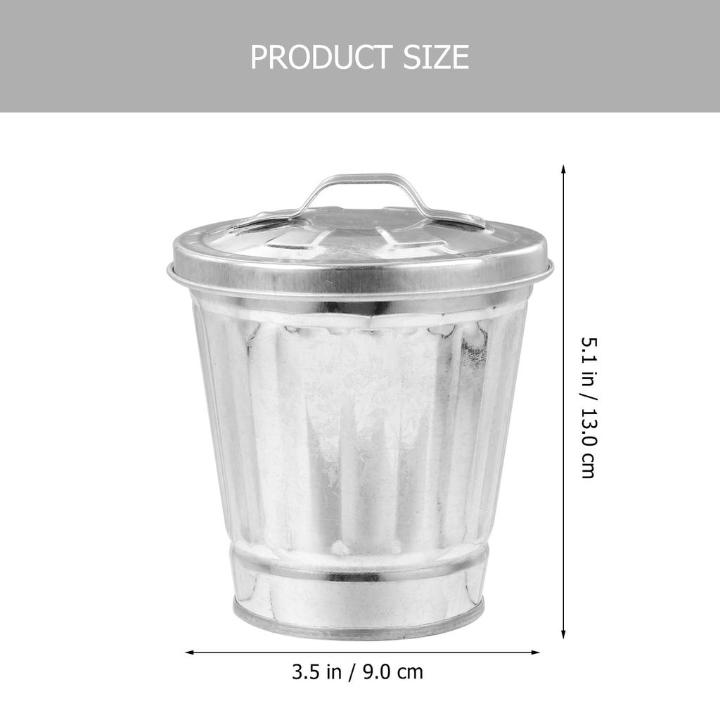 2Pcs Compact Desktop Trash Bucket Heavy Duty Galvanized Metal Waste Container Decorative Mini Garbage Can for Study Living Room