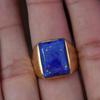 Genuine Natural Lapis Lazuli Sterling Silver Yellow Gold Overlay Ring Jewelry, Unique Handmade Signet Lapis Ring Jewelry