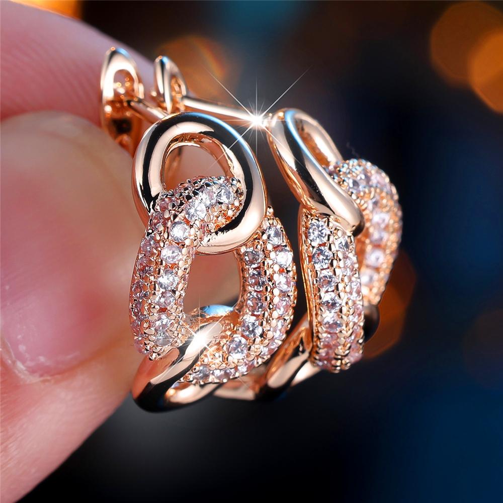 Trendy Crystal White Zircon Hoop Earrings For Women Vintage Gold Color Wedding