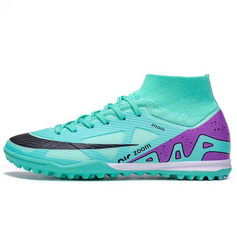 High-Top Football Shoes Fly-Woven Seamless Tf Broken Nails Artificial Turf Ag Nails Leather Feet Boys And Girls Student Training