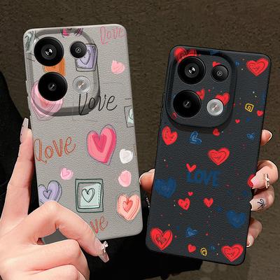Coque souple en silicone à motif cœurs pour Xiaomi 13T, Poco X6, M6 Pro, Redmi Note 14, 13, 12, 11, 10 Pro, résistante aux chocs, texture cuir, couleur unie