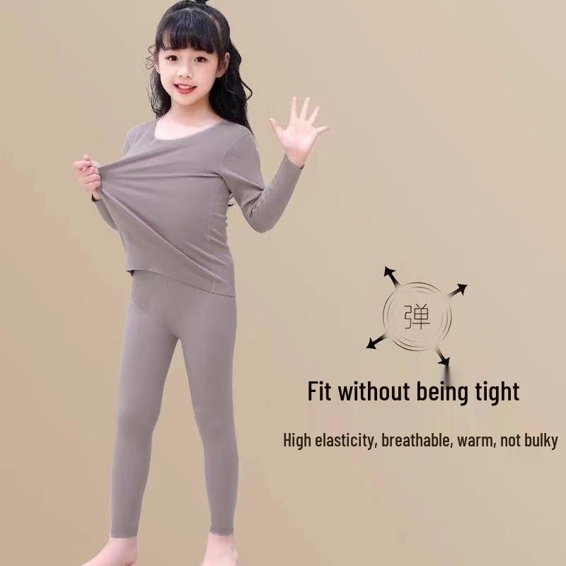 Girls' Fleece-Lined Thermal Underwear Set for Fall and Winter