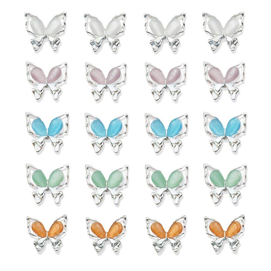 Luxury 3D Silver Cat Eye Butterfly Nail Art Rhinestones
