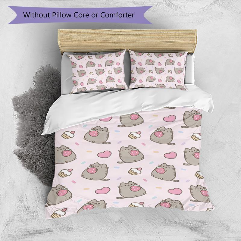 3pcs Pusheeen Design Cover Set - HD Printed Bedding with 1 Cover and 2 Pillowcases - Perfect for Home and Dorm Decor