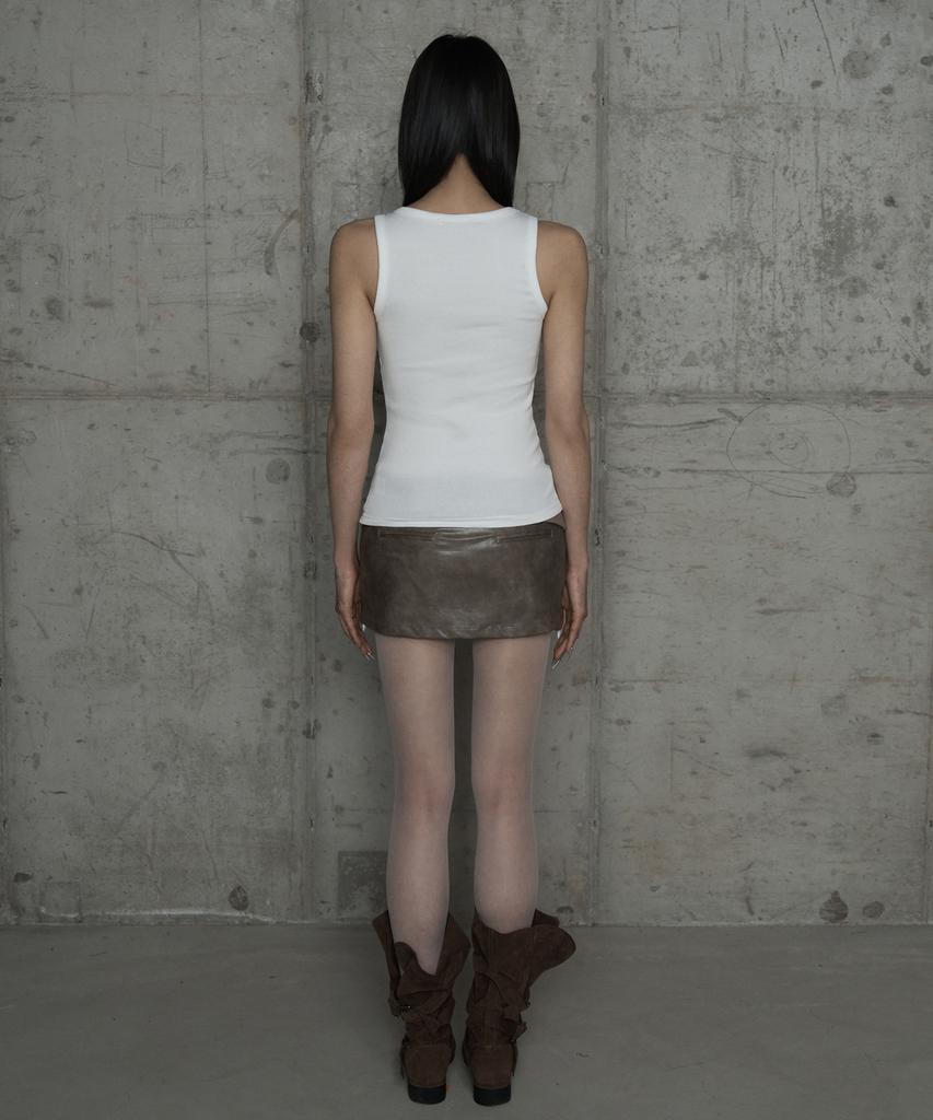 Etosome Front Zipper Belt Leather Skirt Pants (Moca)