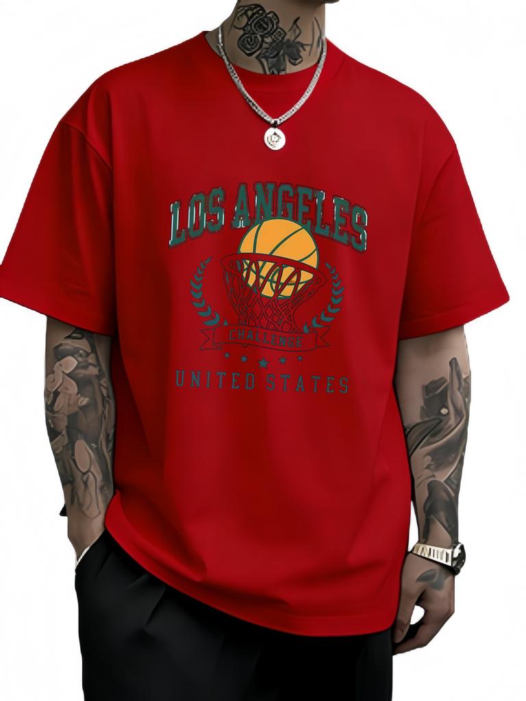 Los Angeles California Letter Print Men Retro TShirt Casual Cotton T Shirts Oversize Hip Hop Clothes Comfortable Short Sleeve