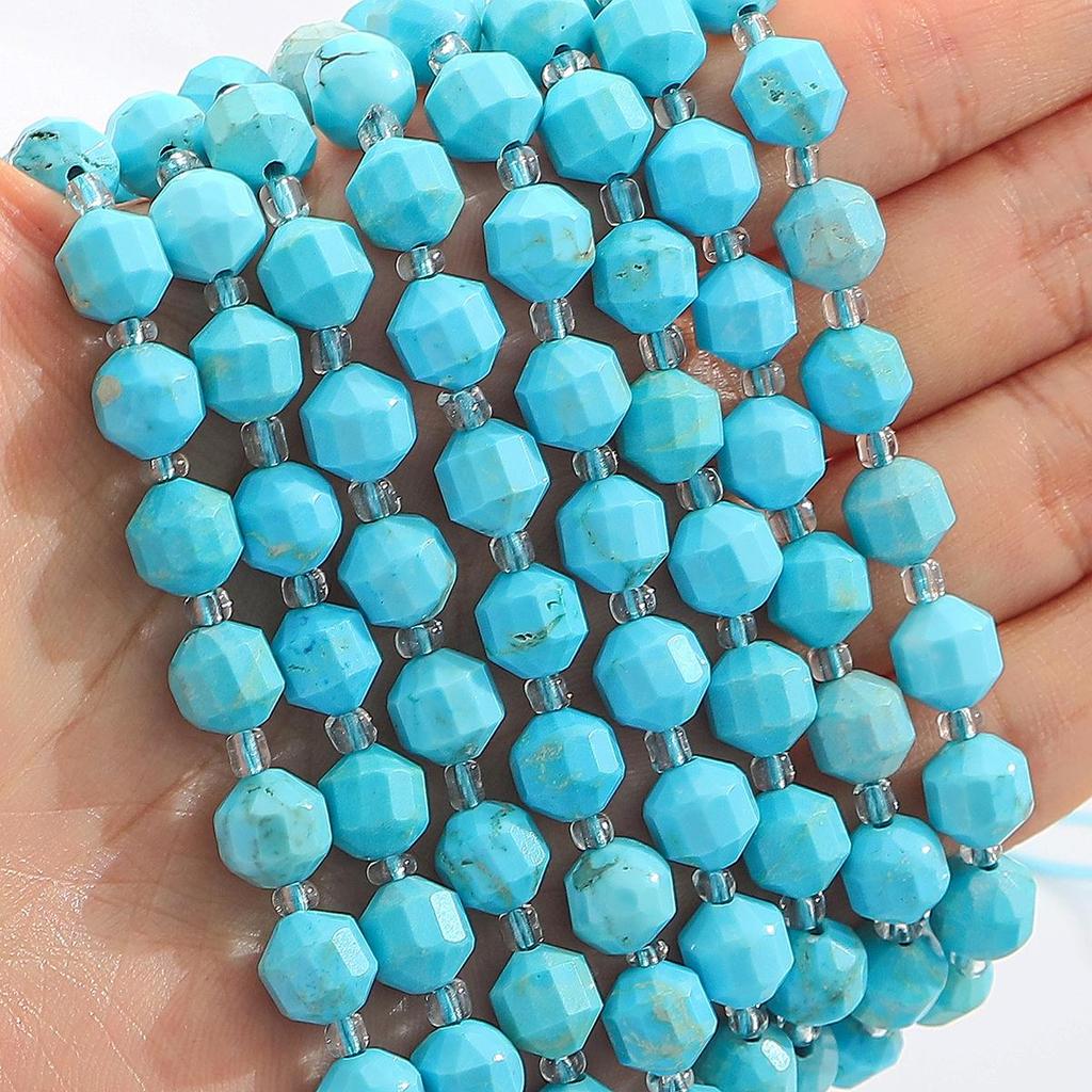 Faceted Natural Stone Spacer Beads, 8/10mm 15” Strand Loose Beads for DIY Jewelry