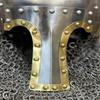 Handmade 16 Gauge Steel Medieval Helmet with Riveted Chainmail – Silver Polish & Decorative Golden, LARP Cosplay Gift