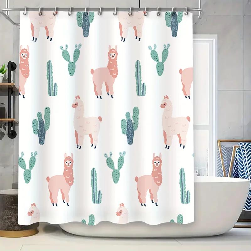 

Llama Cactus Print Shower Curtain for Bathroom Decor Home Decoration Waterproof Fabric Pink Green White Size: 180x235cm (70x92) W90xH180cm