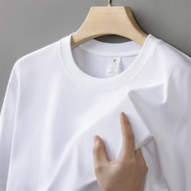 230g Men's Oversized Thick Round Neck T-shirt Summer Short Sleeved T-shirt Pure Cotton Solid Color Top Casual Versatile T-shirt