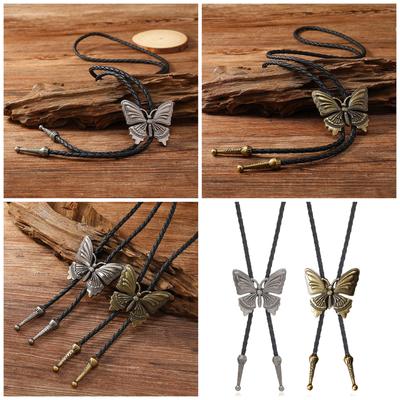 1pc/2pcs Adjustable Bolo Tie Popular Cowboy Teens Men Women Dance Necktie Gothic Shirts Alloy Butterfly Buckle Pendant
