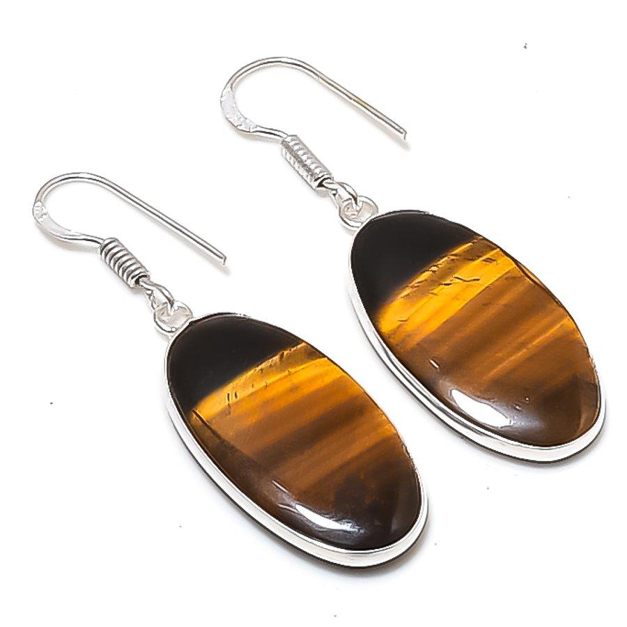 

Natural Tiger Eye Gemstone 925 Sterling Silver Jewelry Earring 1.89 AEE-10914