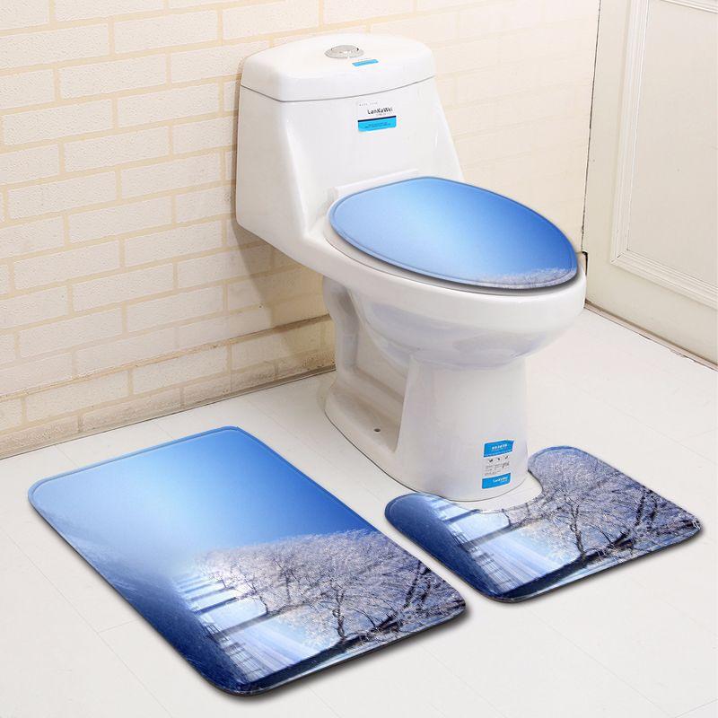 3D Snow Bathroom Toilet Three-Piece Floor Mat Door Mat Bathroom Carpet