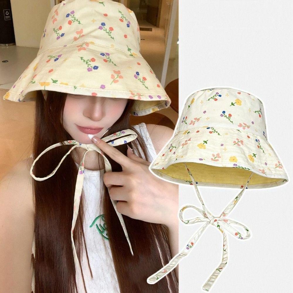 Double Sided Women Fisherman Hat Floral Print Summer Sun Hats Panama Bucket Hats  Outdoor Travel