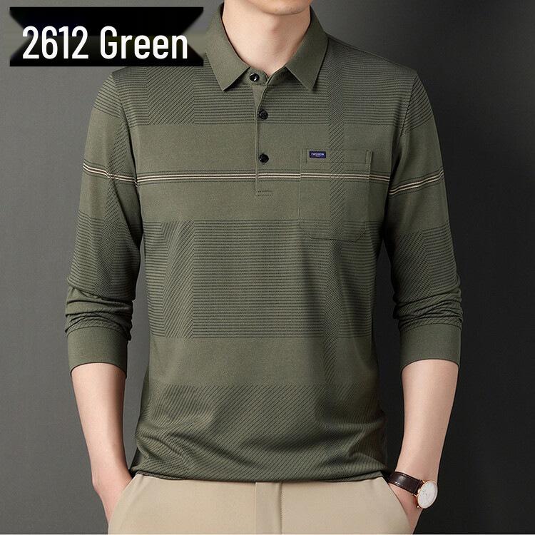Men's Striped Autumn Cotton Polo - Long Sleeve, Turn-Down Collar, Breathable, Casual Business Shirt