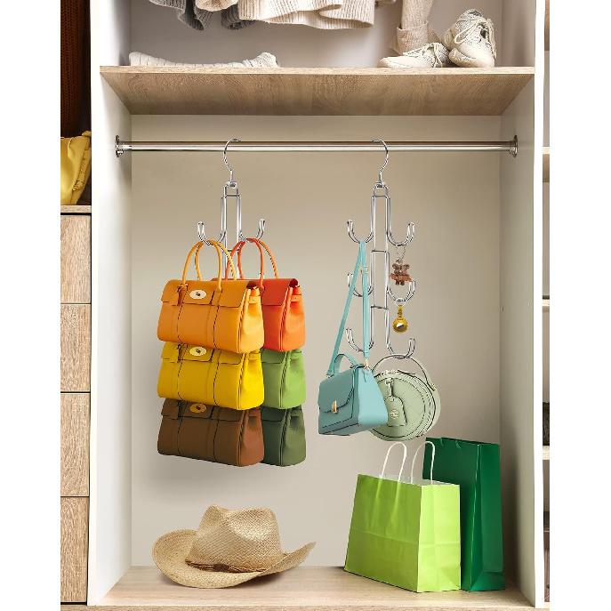 Purses Hanger Organizer for Closet, Myfolrena Metal Purse Holder for Closet Space Saving Bag Storage Hook for Hanging Handbags,
