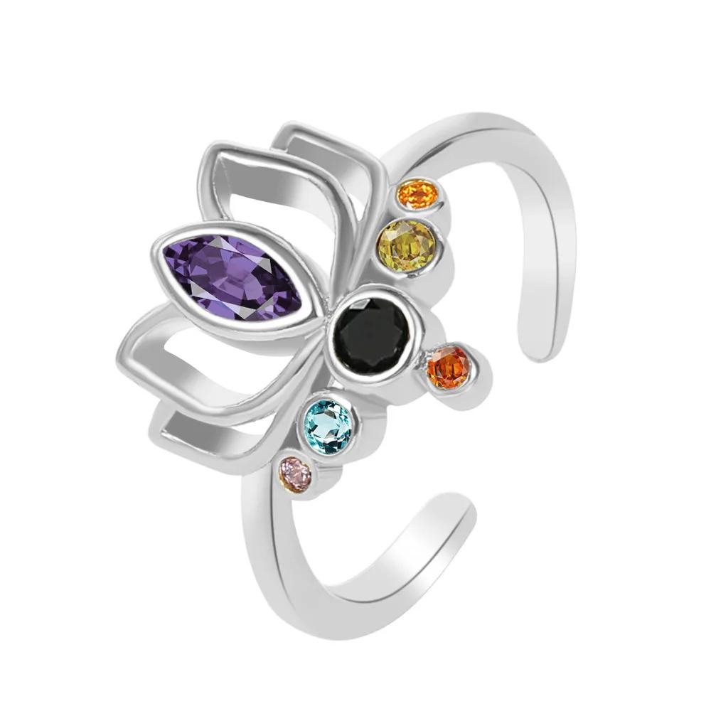 

YILUOCD Кольца для йоги в стиле бохо с разноцветными лотосами и 7 чакрами для женщин, исцеляющие радужные кристаллы, ювелирные изделия-амулеты в подарок