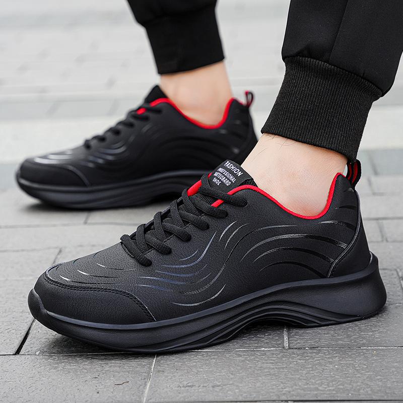 Spring black leather sneakers casual running sneakers