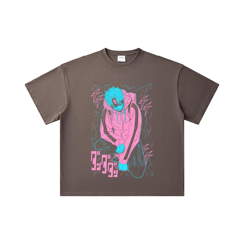260 GSM Double Yarn 32 Count 100% Cotton Dandadan V17 Jiji Black Print Unisex Heavy Cotton T Shirt