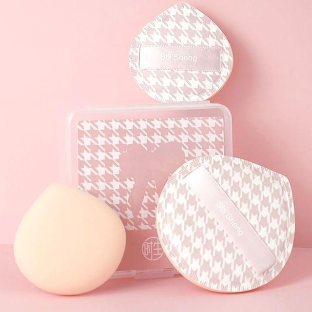 Kochanie - Set of 2: Houndstooth Powder Puff (Various Designs) Set of 2 Pcs - Pink