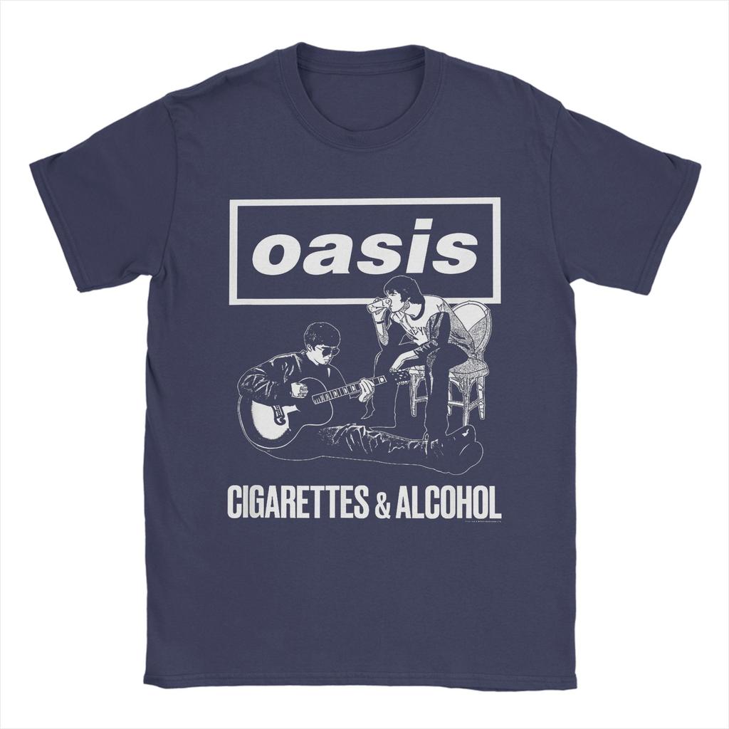 Camisetas de Cigarrillos y Alcohol para Hombres Mujeres Algodón Tops Retro Banda de Rock O-Oasis Cuello Redondo Manga Corta