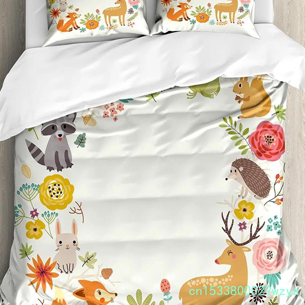 Forest Animal Deer Birch Maple Grass Duvet Cover With Pillow Case Custom 3pcs Bedding Set Quilt Cover Double Bed Home Textile